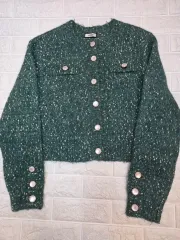 KUOSE グリーン ツイード クロップド カーディガン