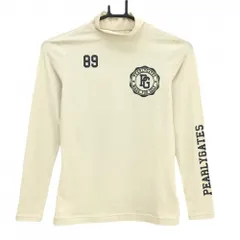 【美品】パーリーゲイツ 長袖ハイネックシャツ アイボリー×ネイビー ロゴ インナー レディース 0(S) ゴルフウェア PEARLY GATES