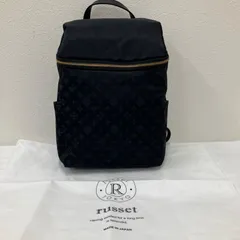 108　russet　ラシット　リュック　バックパック　 モノグラム　総柄　ブラック×ネイビー系　 黒　紺　ナイロン　レザー　レディース