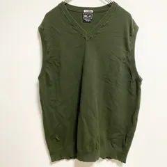 古着 used　adidas　アディダス　Vネックニットベスト　ワンポイントロゴ刺　緑　グリーン　XLサイズ【値引き交渉OK！】