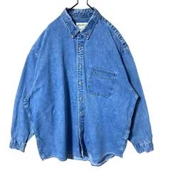 デニム オーバーサイズ 無地 シンプル 単色  ボタンダウン エディーバウアー ブルー 青 2XL  シャツ レディース ユニセックス メンズ 古着 長袖 CHM