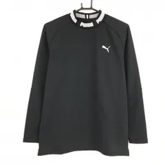 【超美品】プーマ 長袖ハイネックシャツ 黒×白 細ボーダー ネックロゴ白 メンズ L ゴルフウェア PUMA