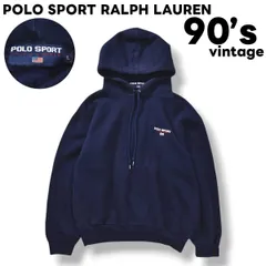 90s ヴィンテージ ポロスポーツ ラルフローレン POLO SPORT RALPH LAUREN ロゴ 刺繍 パーカー フーディー スウェット トレーナー 裏起毛 L ネイビー アメカジ ストリート メンズ