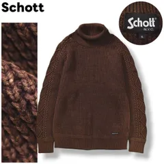 【美品】 ショット Schott ダルカラー タートルネック コットン ケーブル ニット セーター ローゲージ ラグランスリーブ ビッグシルエット オーバーサイズ XL ブラウン アメリカン カジュアル メンズ