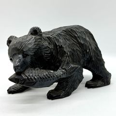 希少】北海道 民芸品 木彫り熊 親子 伝統工芸 鮭背負い熊 高さ38cm