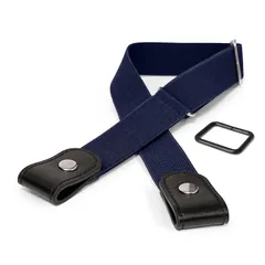 [革ICHI] ゴムベルト キッズ ベルト 子供用 バックルなしベルト ボタン改良 「調節可能なフリーサイズ！トイレもラクラク」 (ネイビー) [ネイビー]