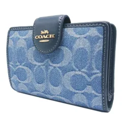 【新品】コーチ 財布 二つ折り財布(小銭入れ有り) COACH シグネチャー デニム メタルロゴ ミディアム コーナージップ ウォレット パスケース付き CDF12 IMTYV (インディゴ) アウトレット レディース 送料無料