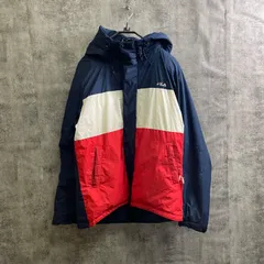 【T-140】FILA　ダウンジャケット　メンズ　XL〜XXL相当　フード付き　ロゴ刺繍のサムネイル