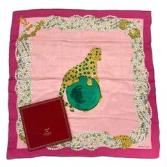 美品 Cartier カルティエ スカーフ パンテール ヒョウ柄 シルク ピンク