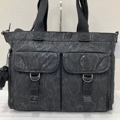 96　KIPLING　キプリング　ボストンバッグ　 2way　パイソン柄　アニマル　総柄　 ブラック系　黒　ナイロン　モンキーチャーム付き　 レディース