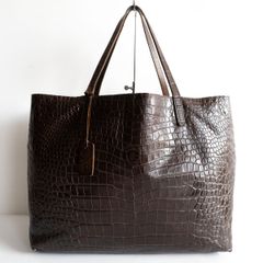 美品】FELISI 【11-91/クロコ型押し レザー トートバッグ】ブラウン