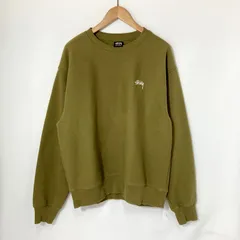 stussy ステューシー ストックロゴ クルー スウェット トレーナー プルオーバー クルーネック 裏起毛 ロゴ 無地 ストリート メンズ Mサイズ オリーブ カーキ トップス A15916◆