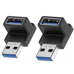 USB 3.0 アダプタ、2個セット L型 USB 直角変換 Type A L字型変換アダプタ 小型 軽量 タイプA オス メス 10Gbps 90度上向きタイプ高速データ伝送アダプタ 延長電源データ