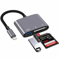 【2024新モデル】iPhone SDカードリーダー 3in1 USB/SD/TF変換アダプタ 設定不要 USB高速データ転送 変換アダプタ 写真/ビデオ/資料 双方向データ送信 iPhone/iPad/IOS対応