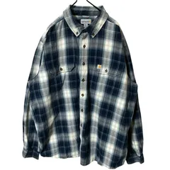 2XL ネイビー チェック カーハート オーバーサイズ カジュアル  ボタンダウン  シャツ レディース ユニセックス メンズ 古着 長袖 CHM