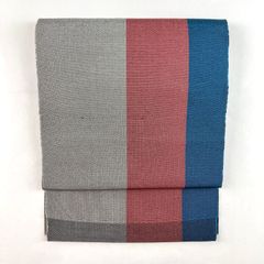 ❇︎ 紬 八寸名古屋帯 トリコロール 幾何学柄 未使用美品 赤 白 青　モダン❇︎ ❇︎ 紬 八寸名古屋帯 トリコロール 幾何学柄 未使用美品 赤 白 青
