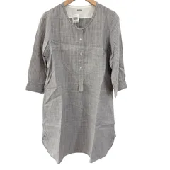   MARGARET HOWELL  マーガレットハウエル　リネンシャツワンピース　チュニック　グレー　ストライプ　レディース　フリーサイズ　日本製【Z1804】