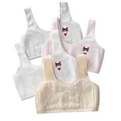 [FARFADET] ガールズ ブラ カップなし ジュニア ブラジャー 初ブラ 成長期 ノンワイヤー 子供用 女の子 キッズ 下着 4枚セット (犬メガネ) [犬メガネ]