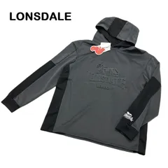 【LONSDALE/ロンズデール】パーカー エンボス プルオーバー バックプリント 配色切替 スウェット ロゴ  グレー×ブラック 黒（中古・未使用）のサムネイル