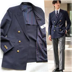 ダーバン製 ケント&カーウェン ダブルジャケット YA6 紺 ブレザー 金ボタン 背抜き 涼感ウール バブル期 ジャパンヴィンテージ