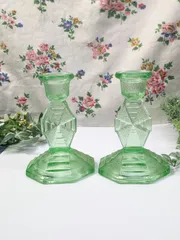 イギリス アンティーク ガラス製 キャンドルスタンド ペア ２個セット