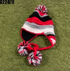 イヤーマフラー ニット 帽子 レッド/ブラック