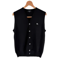 Burberry LONDON メンズ ウールニットベスト L ブラック 古着 バーバリー