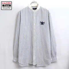 00s RALPH LAUREN マルチストライプ柄 ノーカラー マチ付き 長袖シャツ メンズ 表記Lサイズ