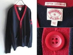 高級 Brooks Brothers ブルックスブラザーズ 袖ライン バイカラー コットンカシミヤ ニットカーディガン S ネイビー レッド 紺 赤 国内正規