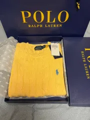 ポロラルフローレン イェロー ケーブル 半袖 ニット S