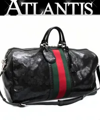 美品 グッチ GUCCI GGモノグラム シェリーライン ダッフルバッグ 2WAYボストンバッグ インプリメ PVC 黒 【73255】