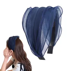 カチューシャ レディース 痛くない シフォン ヘアアクセサリー 幅広 太め 大人 可愛い おしゃれ 髪留め ヘアバンド ワイド (ネイビー, フリーサイズ) [ネイビー] [フリーサイズ]