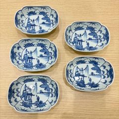 1426  深川製磁　時代物　角皿セット 染付オシドリ  5客　古美術品　未使用 329 深川製磁 時代物 角皿セット 染付オシドリ 6客 古美術品 【公式通販】