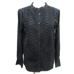 テチチ Te chichi TERRASSE シャツ ブラウス ノーカラー レース 長袖 F 黒 ブラック /AU