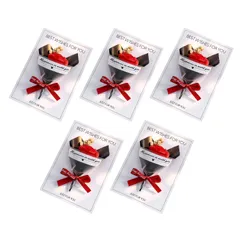 CAWKAY メッセージカード ドライフラワー付き 花束 ブーケ 薔薇 グリーティングカード お礼状 招待状 お見舞い 誕生日 記念日 お祝い (レッド, 5枚セット) [レッド] [5枚セット]