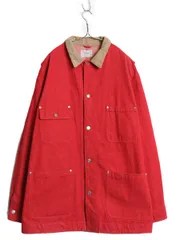 90s USA製 ★ ポロ ラルフローレン 先染め カラー デニム カバーオール メンズ XL オールド ジャケット ハーフ コート 襟 コーデュロイ 赤