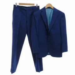 DRAGO生地 美品 セットアップ スーツ テーラードジャケット シングル パンツ 2B 総裏地 モヘヤ混 青 ブルー /UO