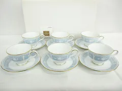 Noritake ノリタケ レースウッドゴールド カップ ソーサー 6客セット ライトブルー 花柄 金彩 日0001-0224-2