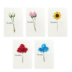 CAWKAY メッセージカード ドライフラワー付き 5種類セット 造花 感謝カード グリーティングカード お見舞い 誕生日 記念日 お祝い (ホワイト, 5フラワーセット（5枚/セット×5セット）) [ホワイト] [5フラワーセット（5枚/セット×5セット）]