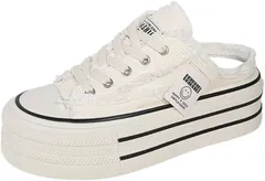 RENASYS レディース 厚底 スニーカー かかとなし スリッポン 多用途 軽量 韓国 キャンバス ダッド 幅広 (ホワイト,  24.5 cm)