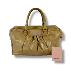 ミュウミュウ　MIUMIU ミニボストンバッグ　ハンドバッグ　ロゴ金具　レザー　ベージュ