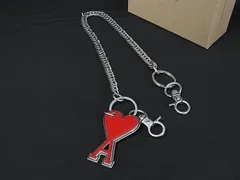 ■極美品■ AMI PARIS アミパリス ハート ウォレットチェーン ストラップ メンズ レディース シルバー系×レッド系 FV8183