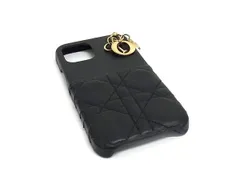 ■美品■ ChristianDior ディオール レディディオール カナージュ レザー iPhone12/12Pro対応 アイフォンケース ブラック系 GB3772
