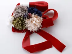 振袖 袴 和風館 帯締め飾り 飾り紐 ベロアリボン 花飾り 赤紐 ah-349-E