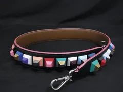 ■美品■ FENDI フェンディ ストラップユー レザー スタッズ バッグ用 ショルダーストラップ 肩掛け ブラック系×マルチカラー FW2528