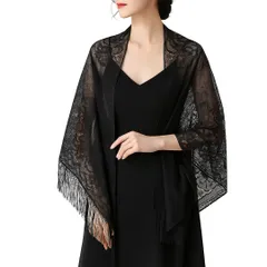 [Liebendo] ストール レース フォーマル ショール 結婚式 二次会 パーティ 慶弔用 レディース ボレロ 羽織 カーディガン 結婚式ストール 黒 白 薄手 ベージュ 花 フォーマルスカーフ 成人式 ドレス (ブラック) [ブラック]