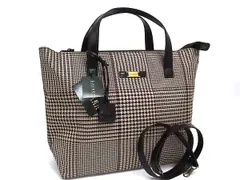 ■新品同様■ LAUREN RALPH LAUREN ローレンラルフローレン キャンバス×レザー 千鳥格子柄 2WAY ハンドバッグ ブラウン系 FV9858