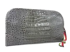■新品同様■ Orobianco オロビアンコ クロコダイル型押しレザー クラッチバッグ セカンドバッグ メンズ グレー系 FT5972