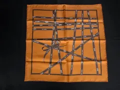 ■新品同様■ HERMES エルメス ボルデュック リボン カレ45 プチカレ ガヴロッシュ シルク100% スカーフ オレンジ系 FT7303