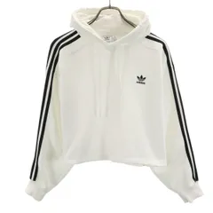 adidas Originals アディダスオリジナルス トレフォイルロゴ 長袖 クロップド スウェットパーカー M-L ホワイト レディース 古着